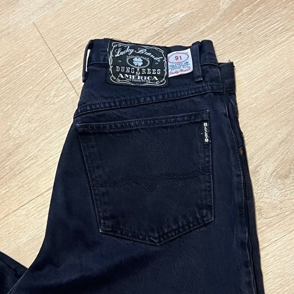 Vintage 1990's Lucky Brand Dungarees America Relaxed Fit Black Jeans Mens 31 USA